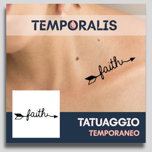 Tatuaggio SCRITTA - Temporalis® | Tatuaggi temporanei uomo donna, tatuaggi finti vegani e waterproof - Certificato UE - Dura 1-2 settimane [ Tattoo Freccia faith ]