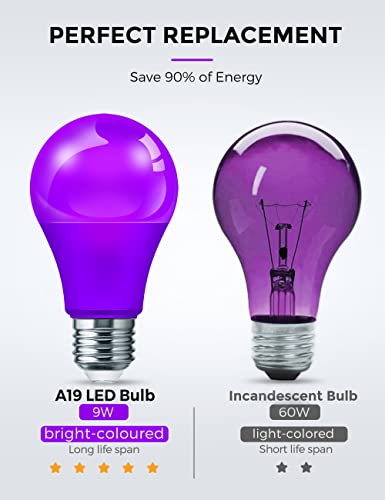 Image of L LOHAS LED Halloween Purple Light Bulbs Outdoor, A19 E26 Base