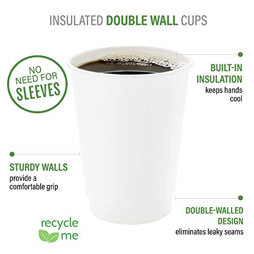 Image of Restaurantware 12 Ounce Paper Cups, Pack of 25 Double Wall Disposable a€ inch Leakproof, Recyclable, White Paper Insulated Hot Beverage Holders, with Matching Lids Available for Purchase Separately