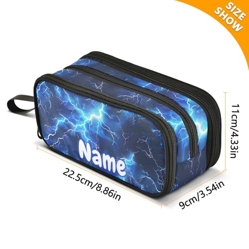 Image of Custom Blue Electric Lightning Pencil Case Box Boys Girls Personalized Name Large Pencil Pouch Stationery Pen Bag Organizer for Kids Adults School Office