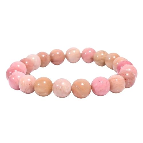 INFINITY GEMS Natural AAA Pink Rhodonite Bracelet 6mm Gemstone Stretch Fit Bracelet | 7-7.5” length | Unisex Bracelet | Round Shape Beads Bracele|Men/Women, D-1-604