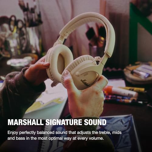 Image of Marshall Monitor III A.N.C. Wireless Over-Ear Bluetooth Headphones - Active Noise Cancelling with Microphone | 100+ Hr Playtime | Lightweight, Foldable Design for Travel - Cream