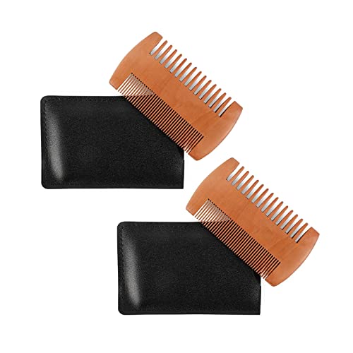 Wooden Mustache and Beard Comb for Men with Case (3.5 x 2 In, 2 Pack)