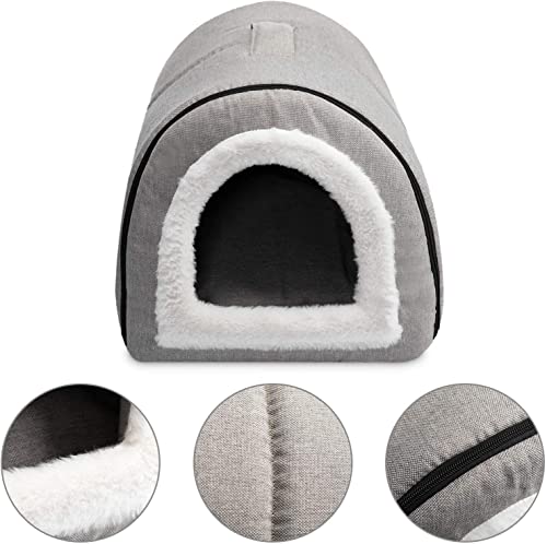 Hollypet Cat Bed Small Dog Bed, 2-in-1 Foldable Linen Pet Beds for Cats and Small Dogs Cat Cave Indoor Outdoor, Grey - Image 4