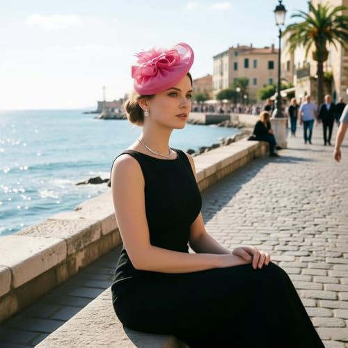 Image of DRESHOW Fascinators Hat Feather Headband Women's Fascinators Tea Party Headwear with Clip Flower Head Band for Girls & Women