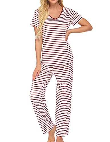 Ekouaer Women Nightwear Short Sleeve Shirt and Shorts Pajama Set V Neck Sleepwear Short Summer Pjs