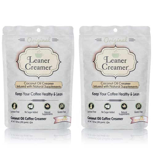 Leaner Creamer Coconut Creamer with Superfood Ingredients – Non-Dairy, Sugar-Free Powdered Coffee Creamer – Original Flavor – 2-Pack Bundle – 280g Each