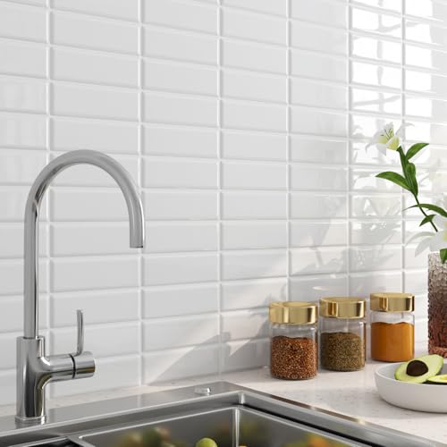 FunStick 15 hojas de azulejos blancos impermeables para salpicaduras de cocina, azulejos de despegar y pegar, azulejos para cocina, baño, ducha, azulejos blancos autoadhesivos, 12 x 12 pulgadas