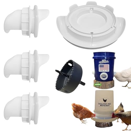 Poultry Pro Feeder DIY Port PVC Gravity Fed Chicken Feeder 3 Ports and Hole Saw | Use for Buckets, Barrels, Bins, Troughs | Rain Proof, Weather Resistant, No Waste (Feeder and Waterer Bundle)