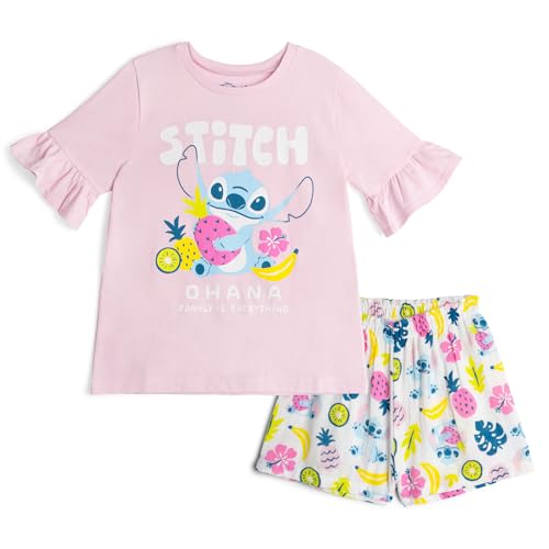 Disney Lilo & Stitch Little Girls T-Shirt and Gauze Shorts Outfit Set Lavender Pink Stitch 6 - image 1