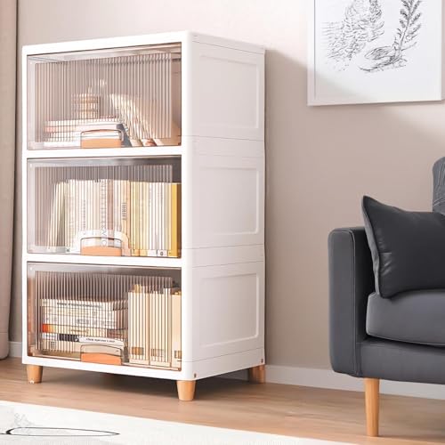 Image of TEKCOOL 3 Tier Foldable Plastic Rack for Storage /Kitchen Cupboard /Versatile and Sturdy Wardrobe for Clothes /Multipurpose Storage Organizer /Closet for Bedroom /Living Room /Laundry Room (Transparent);-