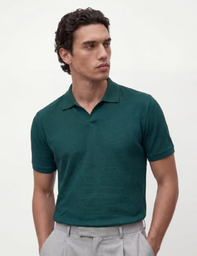 Image of DAMENSCH Men Rich Pique, Statement Textured, Body-Cooling All Degree, Premium Cotton, Herringbone Texture Johnny Collar Polo T-Shirt