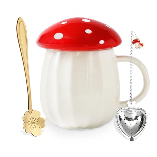Reviews de Tazas de té que Puedes Comprar On-line. 41 Yalucky Kawaii - Juego de tazas de té con forma de hongos para taza de té de vidrio de leche, taza de café con tapa, regalos para niñas, mujeres, cumpleaños, Navidad, hogar,...