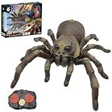 FLORMOON Remote Control Spider Toy, Realistic Crawling Prank Tarantula with Glowing Eyes & Water Spray, Educational Insect Toy for Halloween Pranks, Birthday Gift for Boys Girls Kids