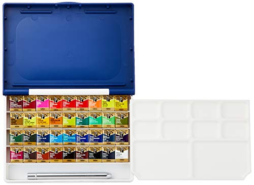 Holbein Artist's Watercolors Set of 36 Half-Pans with Brush (Palm Box Plus) PN698