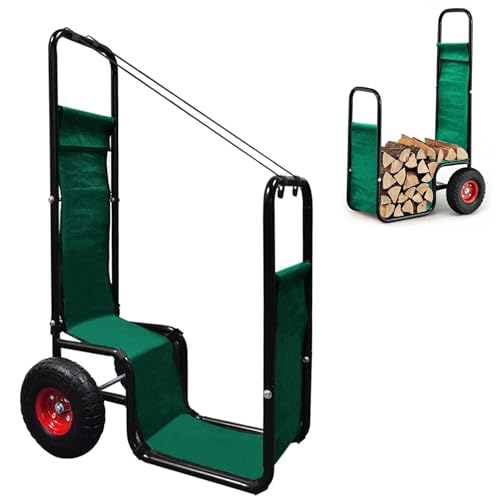 KAIDIDA Firewood Cart with Pneumatic Wheel: 44 X 27 X 20 in Heavy Duty 220 lbs Load Capacity Waterproof Easy Assembly Rack for Indoor Garden Backyard Fireplace Men Women Use with Rubber Wheels