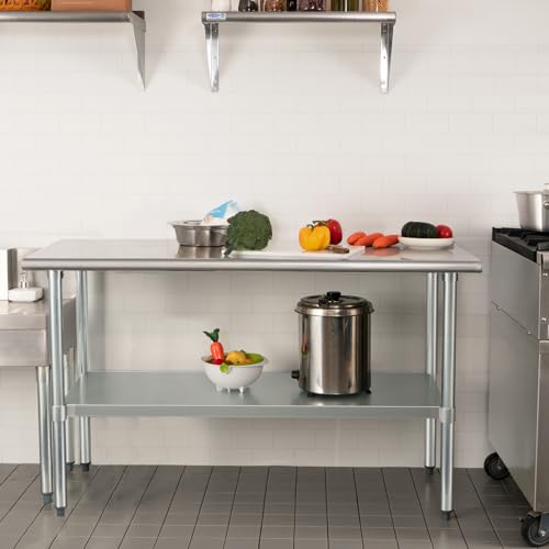 Image of HARDURA Stainless Steel Table 30X72 Inches with Undershelf and Galvanized Legs NSF Heavy Duty Commercial Metel Table for Food Prep