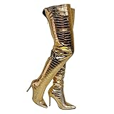 Sole en caoutchouc. Cuissardes à Talons Aiguilles dorées pour Femmes, Bottes à glissière au Dos, Bottes à la Mode, Bottes Western,d\'or,47
