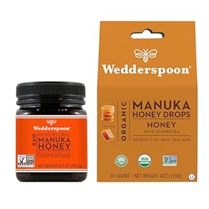Wedderspoon Raw Premium Manuka Honey KFactor 16 (8.8 Oz, Pack of 1) and Manuka Honey Drops Honey & Echinacea (20 Count, Pack of 1) – Genuine New Zealand Honey, Perfect Remedy For Dry Throats