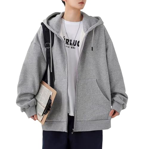 [NCFBAG] パーカー メンズ 長袖 厚手 裏起毛 ゆったり ジップ トレーナー 大きいサイズ カジュアル 無地 トップス フード付き スウェット 秋服 冬服 春服 複数色選び (JP, アルファベット, XL, ライトグレー)の商品画像（Amazon）