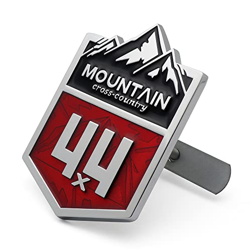 Image of 1X Front Grille Mountain 4x4 Cross Country Metal Car Sticker Off Road Racing Decal Emblem Badge Fits Off-Road Car Truck SUV (Chrome Red)