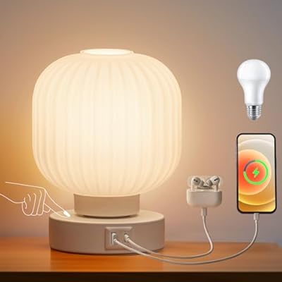 Elenhome Touch Bedside Table Lamp - Small Table Lamps,3 Way Dimmable with USB C+A Charging Ports - Bedroom Nightstand & Living Room Essential, 6W Bulb Included