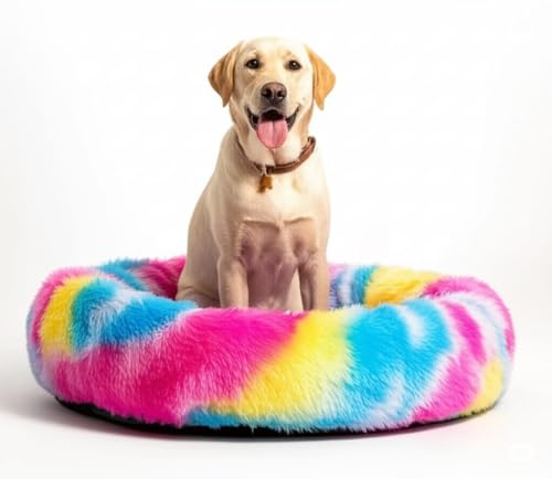 Image of RvPaws Faux Fur Pet Beds for Indoor, Dog Bed for Small & Puppy, Soft Fluffy Donut Cuddler Washable Round Pet Bed for Puppy and Kitten (Length 26 Inch - Medium)