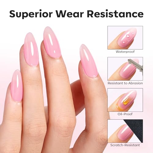 Image of modelones Builder Nail Gel Top Coat, 15 ML No Wipe Ultra Gloss Jelly Pink Gel Polish Apex Building Nails Strengthening Extension Sheer Blush Color Nail Art Long Lasting Soak Off U V Manicure Gift