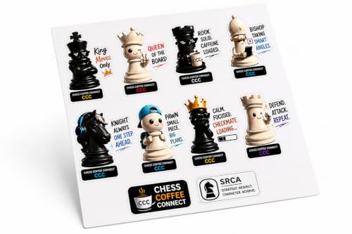 Image of SRCA Chess Coffee Connect Vinyl Sticker Pack, Chess Theme, 8 Unique Designs, Waterproof and Durable