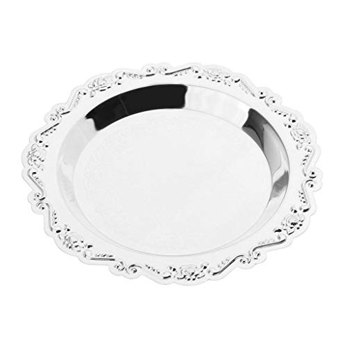 joyMerit Round Plates Fruit Cake Tea Coffee Dessert Dish Food Serving Tray Decoration - Silver, S