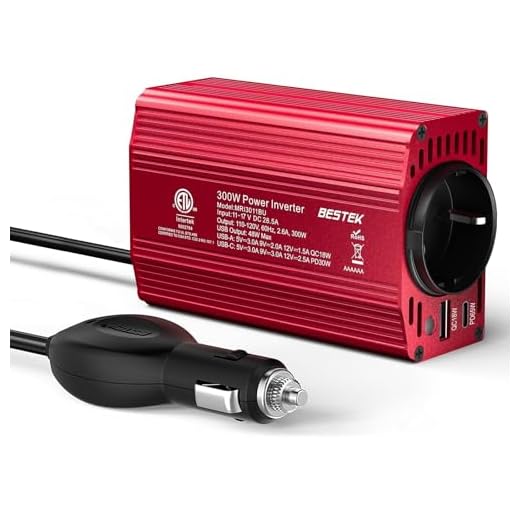 BESTEK 300W Wechselrichter/Spannungswandler 12v 230v /Stromwandler Inverter 12v auf 230v /mit Zertifiziert und Dual USB 4,8 A（PD65W&QC18W） inkl. Kfz Zigarettenanzünder Stecker Rot