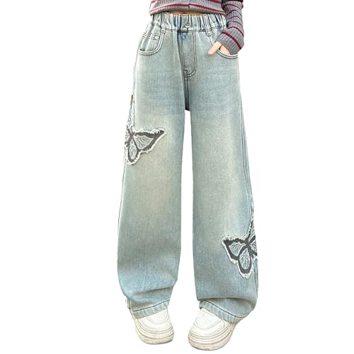 Pantalon en jean Y2K pour filles, imprimé papillon, taille...