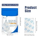 15 Pcs 20 Gram Silica Gel Packs, Transparent Desiccant, Desiccant Packets for Storage, Moisture Packs for Spices Jewelry Shoes Boxes Electronics Storage