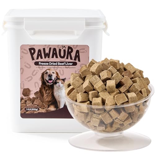 Pawaura Freeze-Dried Beef Liver Treats for Dogs & Cats (1.1lb) Value Tub Single Ingredient High-Protein Grain-Free Natural Treat Perfect for Training Rewards or Meal Topper