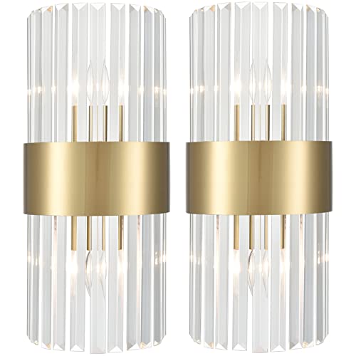 Teenyo Clear Glass Wall Sconces Set Of Two Titanium Gold Wall Light Fixtures Modern Crystal Sconces Wall Lighting 2-Pack #TOP5