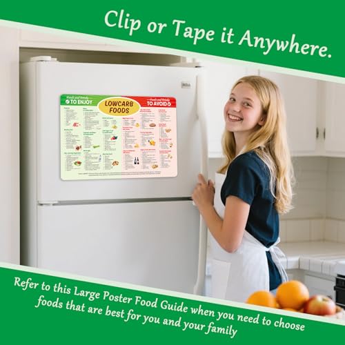 Low Carb Food Guide Fridge Magnets Low Carb Food Cheat Chart, Beginner’s Low Carb Diet Quick Guide with Meal Plan Refrigerator Magnets,Healthy Food List, Diabetic-Friendly Reference Magnet,8x12in