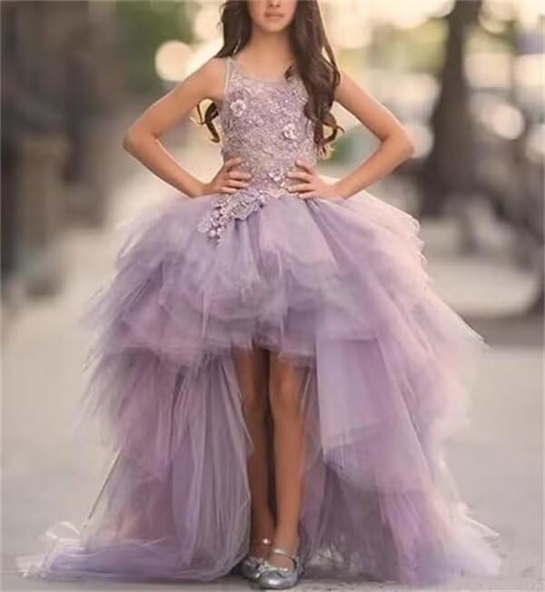 High Low Flower Girl Dresses for Wedding Tulle Princess Pageant Dress Appliques Ruffles Party First Communion Dress4