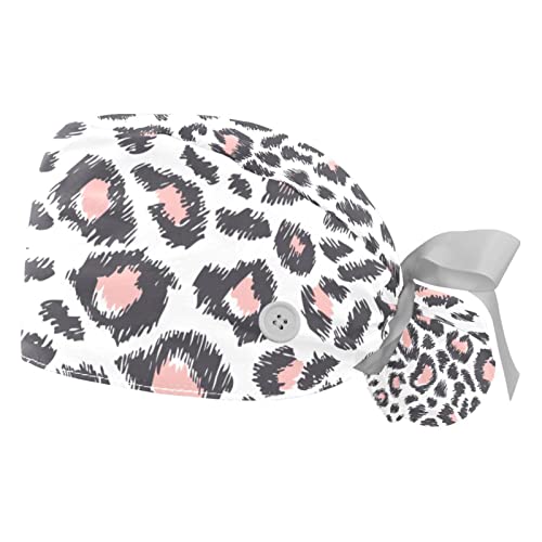 Chapeaux bouffants 2PCS à motif léopard avec bandeau anti-transpiration