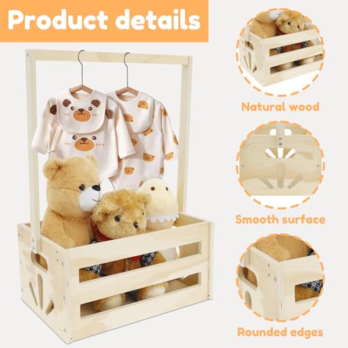 ZJRDYYK Wooden Baby Shower Crate Closet, Baby Storage Crate with Handle, Wood Basket for Baby Shower Gifts, Baby Shower Wooden Basket, Wooden Shower Party Crate Closet, 13\"*9\"*21\" - Thumbnail 5
