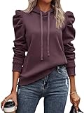 UEAL Womens Sweatshirts 2025 Trendy Puff Sleeve Drawstring Pullover Hoodies Fall Fashion Outfits Tops Clothes Small Purple
