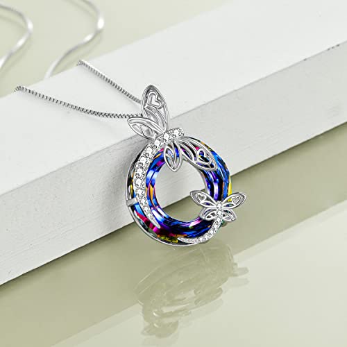 Toupop Dragonfly Gifts For Women Sterling Silver Dragonfly Pendant Necklace With Circle Crystal Birthday Christmas Mothers Day Jewelry Gifts For Women Girls Mom #TOP2