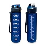 Mayim 32oz Motivational Water Bottle With Time Marker, Flip Straw & Chug Lid (2 Lids), BPA Free Spor