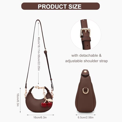 Image of JQWSVE Small Top Handle Bags for Women Mini Purses Cute Ladies Handbags Crescent Mini Crossbody Bags with Cherry