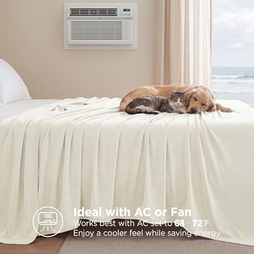 Image of Bedsure Off White Cooling Blanket Full Size for Hot Sleepers - Summer Blanket Full Size Cold Bed Cool Arc-Chill Thin Ice Cooled Bedding with Rayon Derived from Bamboo Night Sweats Hot Flashes, 80x90