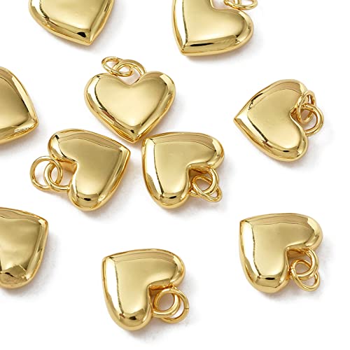 LiQunSweet 10 Pcs Golden Plated Sweet Love Heart Charms Brass Metal Mini Pendants for DIY Mother's Valentines' Jewelry Findings Making - 13x13.5mm
