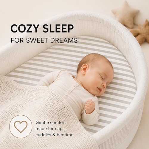 Image of Bassinet Sheets, Universal Fit 33 x 17, Heather Gray-White, 3 Pack