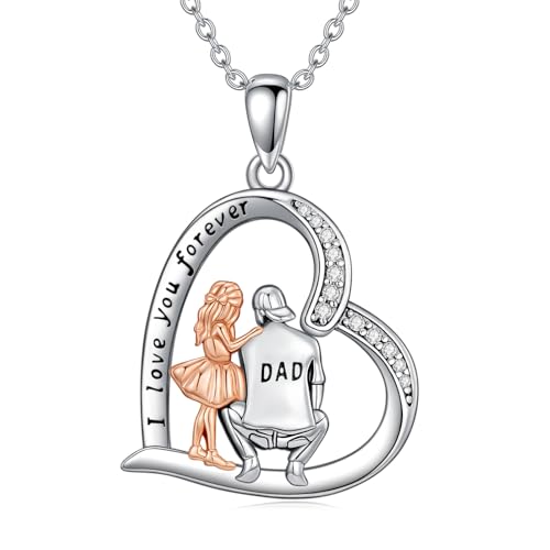 Dorunmo Father Daughter Necklace 925 Sterling Silver Daughter Necklace from Dad Heart Pendant I Love You Forever Mother's Day Jewelry for Women