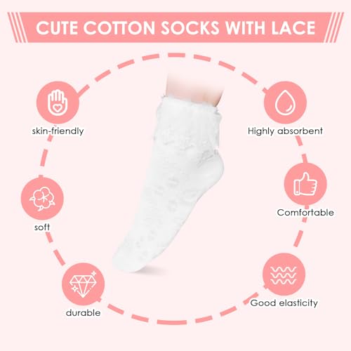 Women Frilly Socks, Ankle Socks Soft White Ruffle Socks Fashion Ladies Princess Lace Socks Cotton Cute Socks for Women3
