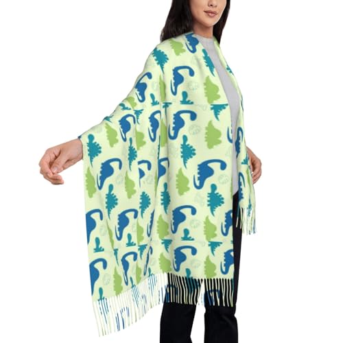 Cute Dinosaur Blue Green Print Women's Scarf Pashmina Shawls and Wraps for Wedding Evening Party Long Warm Scarves3