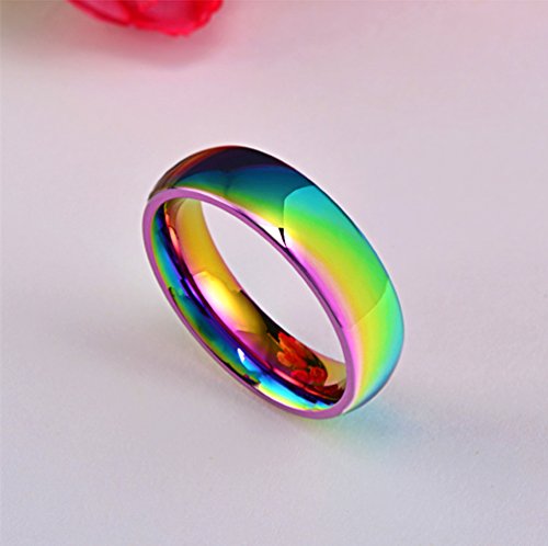 6MM Rainbow Wedding Bands Classic Titanium Stainless Steel Colorful Promise Band Rings Size 6-123